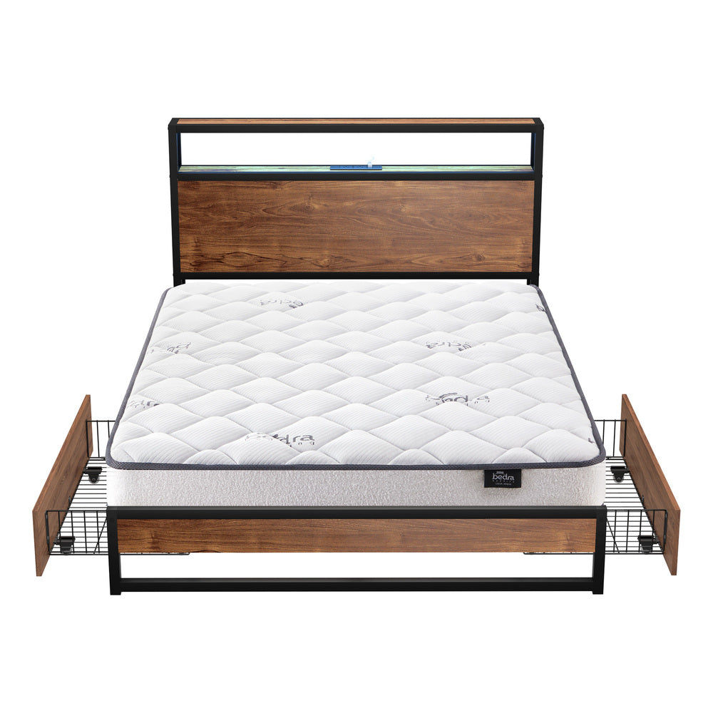 Double LED Bed Frame Storage Drawers USB | Simpledeals