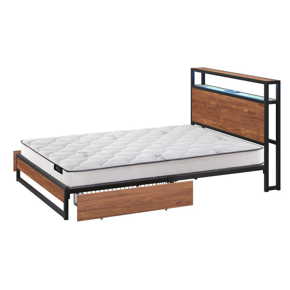 Double LED Bed Frame Storage Drawers USB | Simpledeals