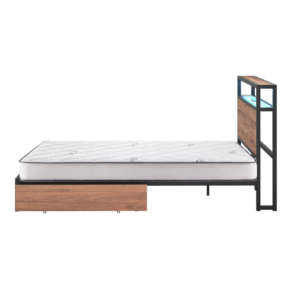 Double LED Bed Frame Storage Drawers USB | Simpledeals