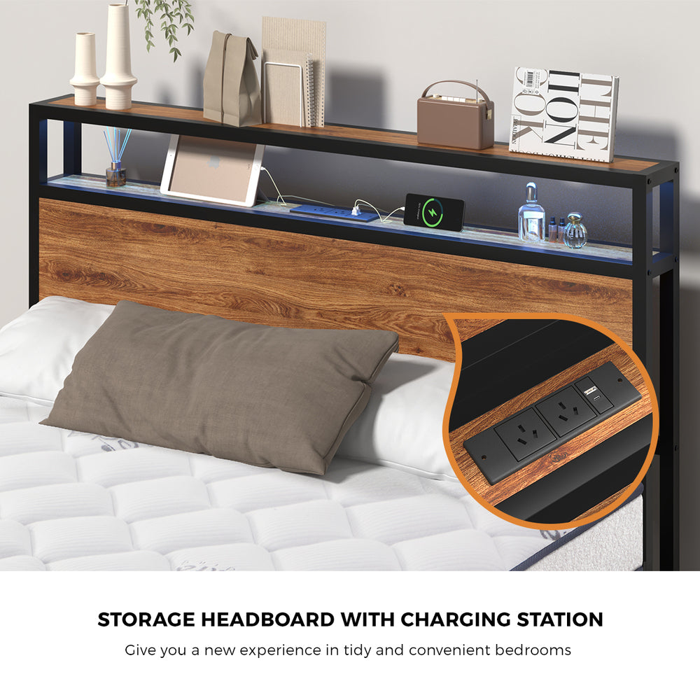 Double LED Bed Frame Storage Drawers USB | Simpledeals