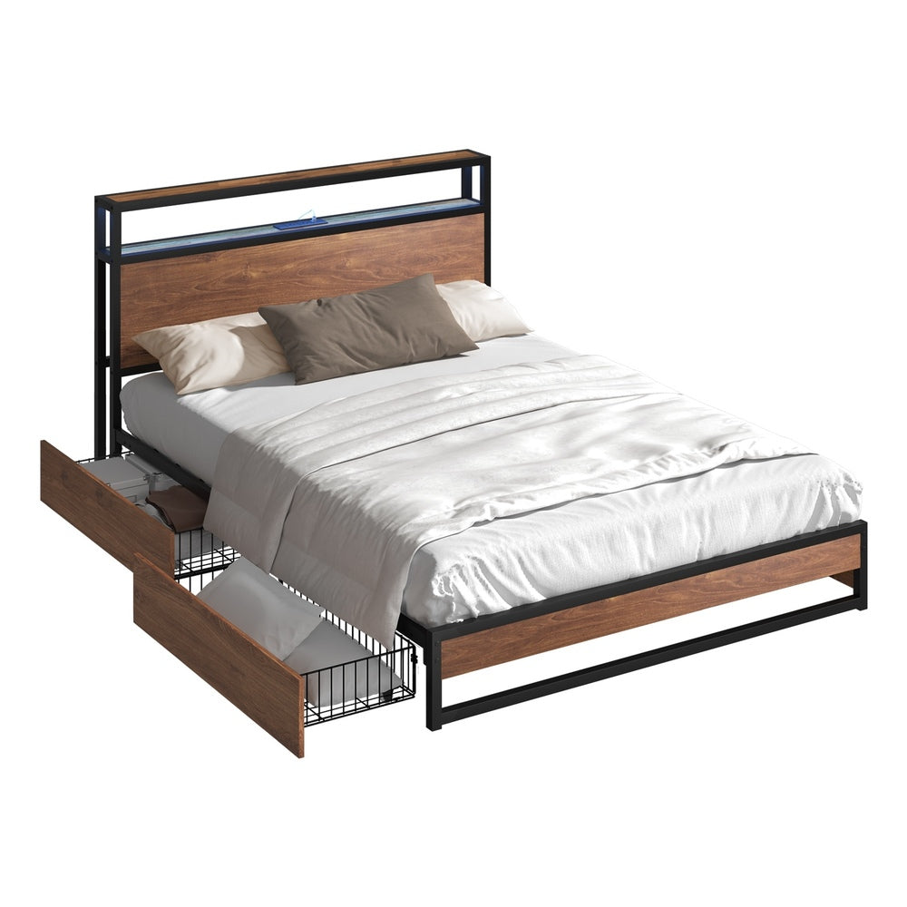 Double Bed Frame LED Headboard Storage Drawers | Simpledeals
