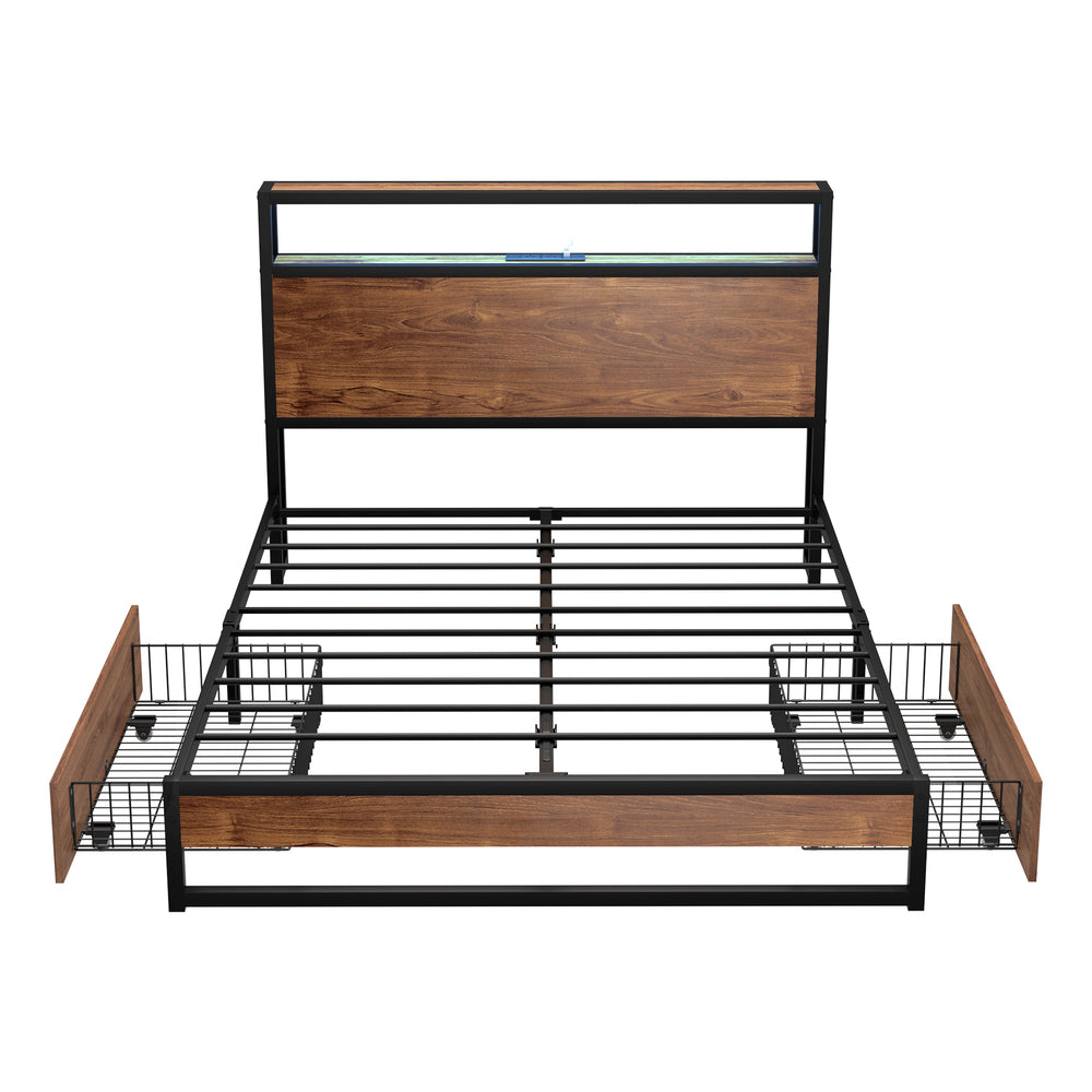 Double Bed Frame LED Headboard Storage Drawers | Simpledeals