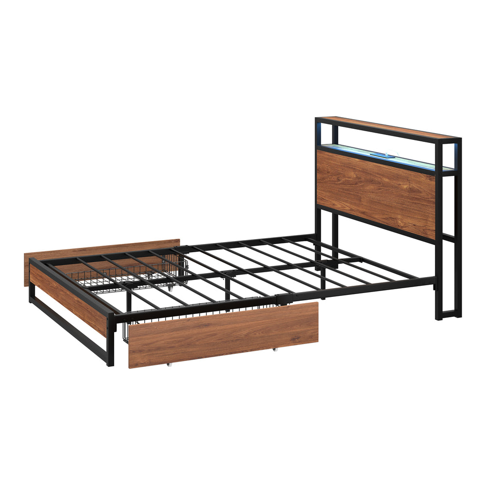 Double Bed Frame LED Headboard Storage Drawers | Simpledeals