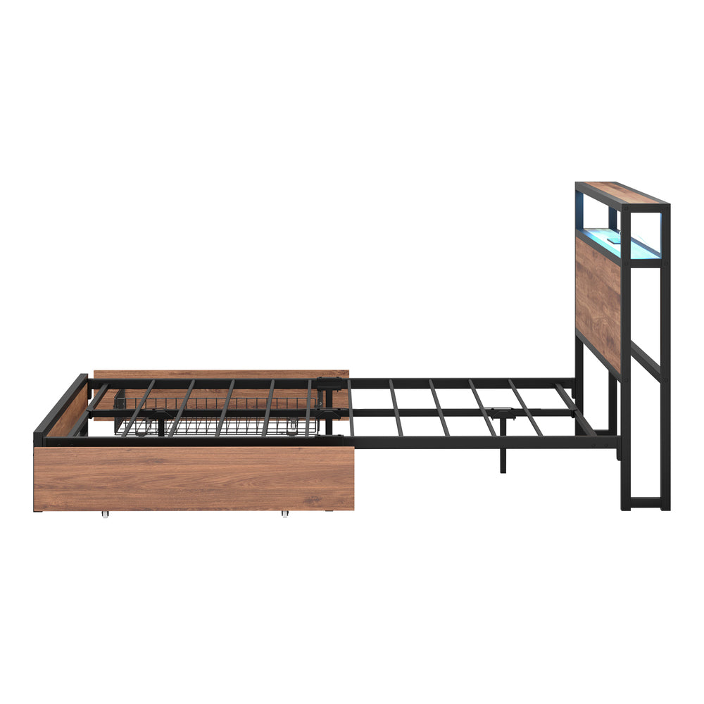 Double Bed Frame LED Headboard Storage Drawers | Simpledeals