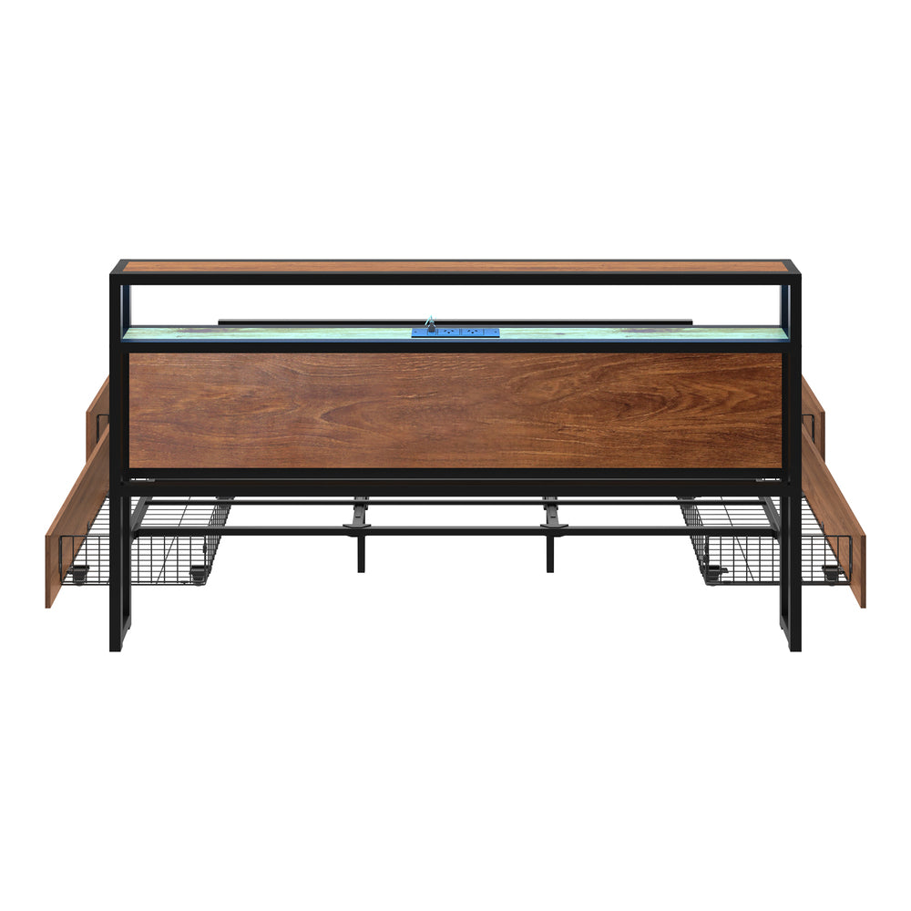 Metal Bed Frame LED Storage Headboard USB Charging