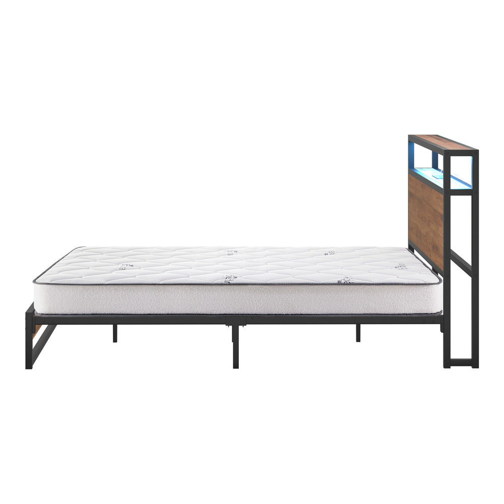 Metal Bed Frame Double Size LED Storage USB with Mattress