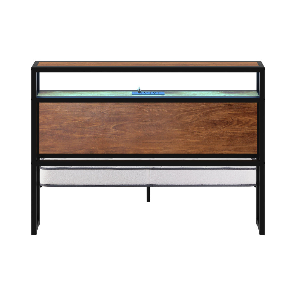 Metal Bed Frame Double Size LED Storage USB with Mattress