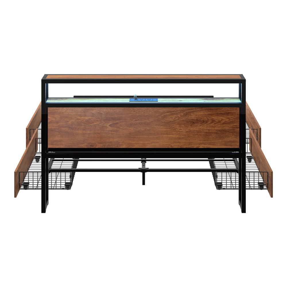 Metal Bed Frame LED Storage Headboard USB Charging