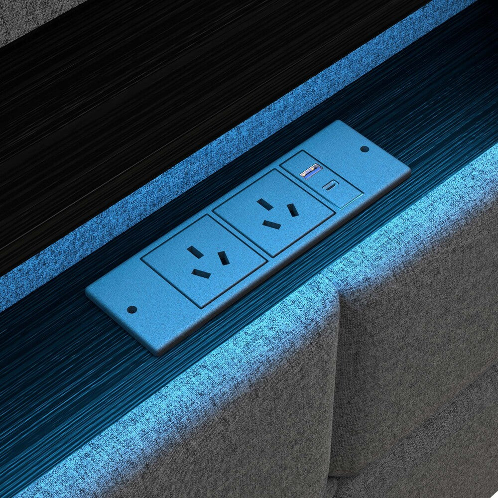 Double/King/Queen Bed Frame With Headboard RGB LED Lights USB Charging Drawer