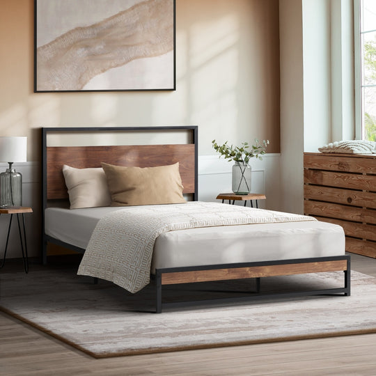 Wooden Base Metal Bed Frame and Sturdy Design D/KS/Q