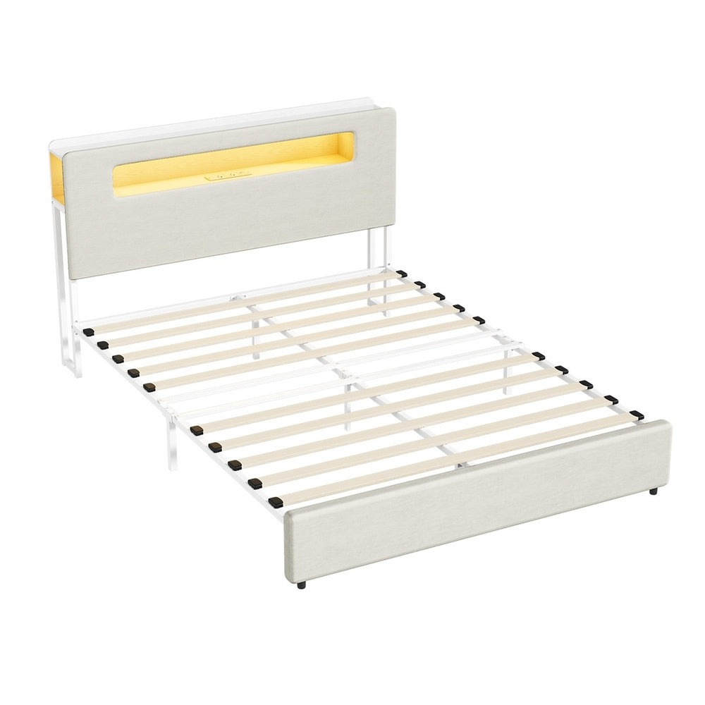 Double/King/Queen Bed Frame With LED Lights USB Charging Headboard Bedroom Furniture