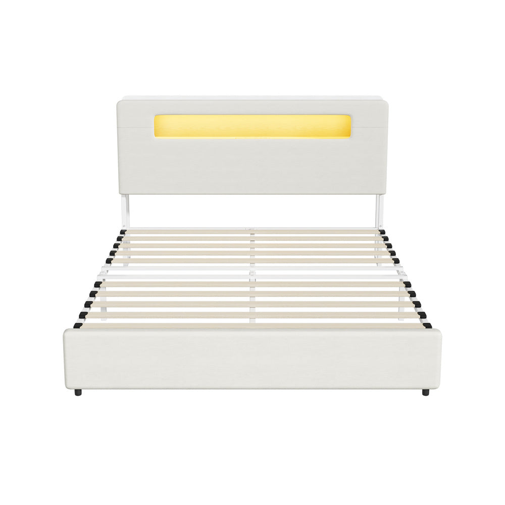 Double/King/Queen Bed Frame With LED Lights USB Charging Headboard Bedroom Furniture