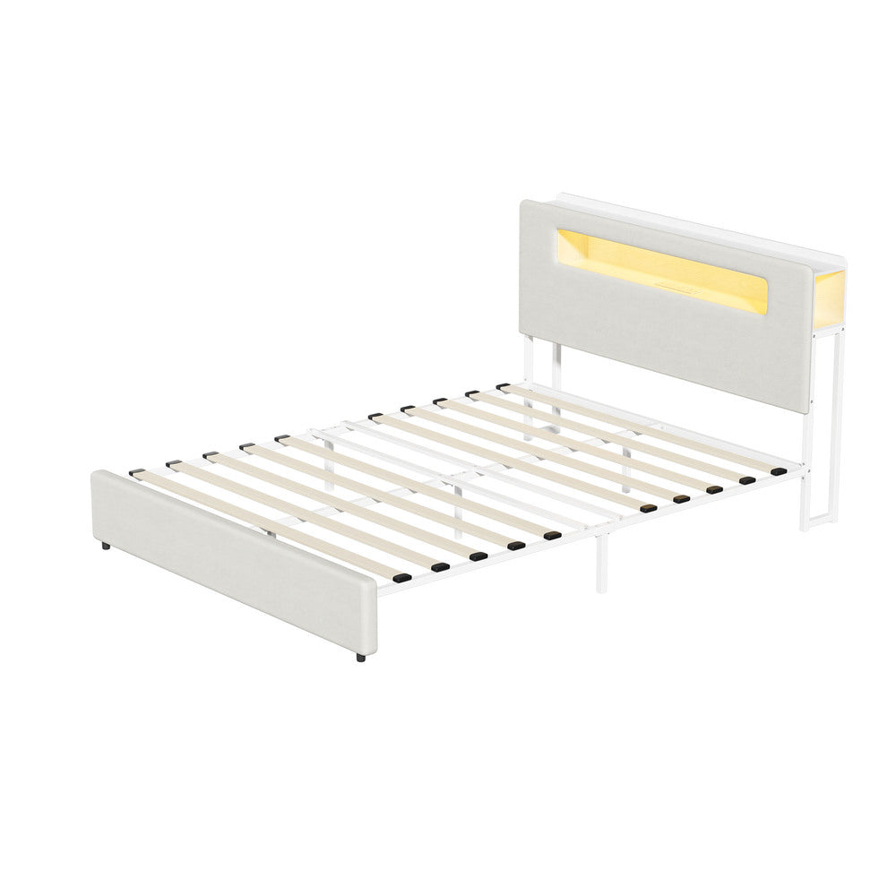 Double/King/Queen Bed Frame With LED Lights USB Charging Headboard Bedroom Furniture