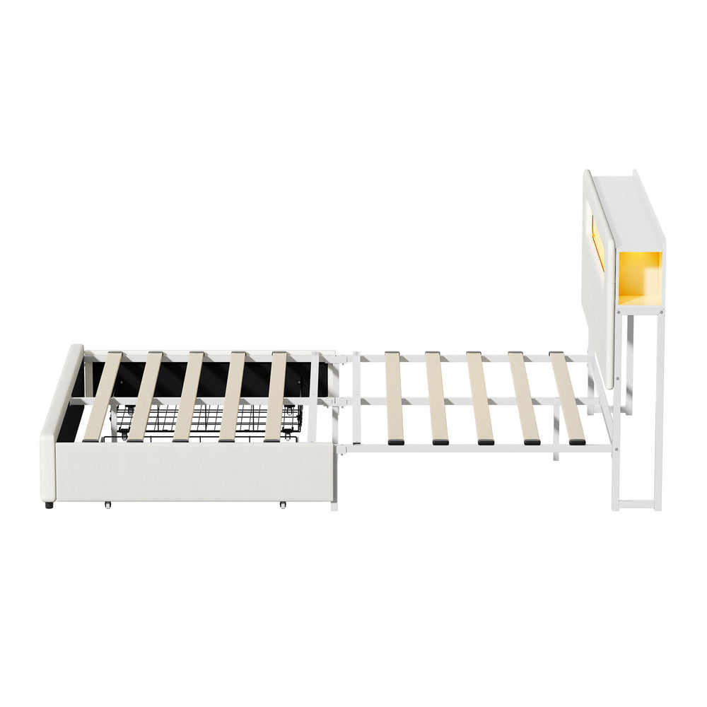 Double/Queen/King Bed Frame With 2 Drawers LED USB Charging Headboard Bedroom Furniture