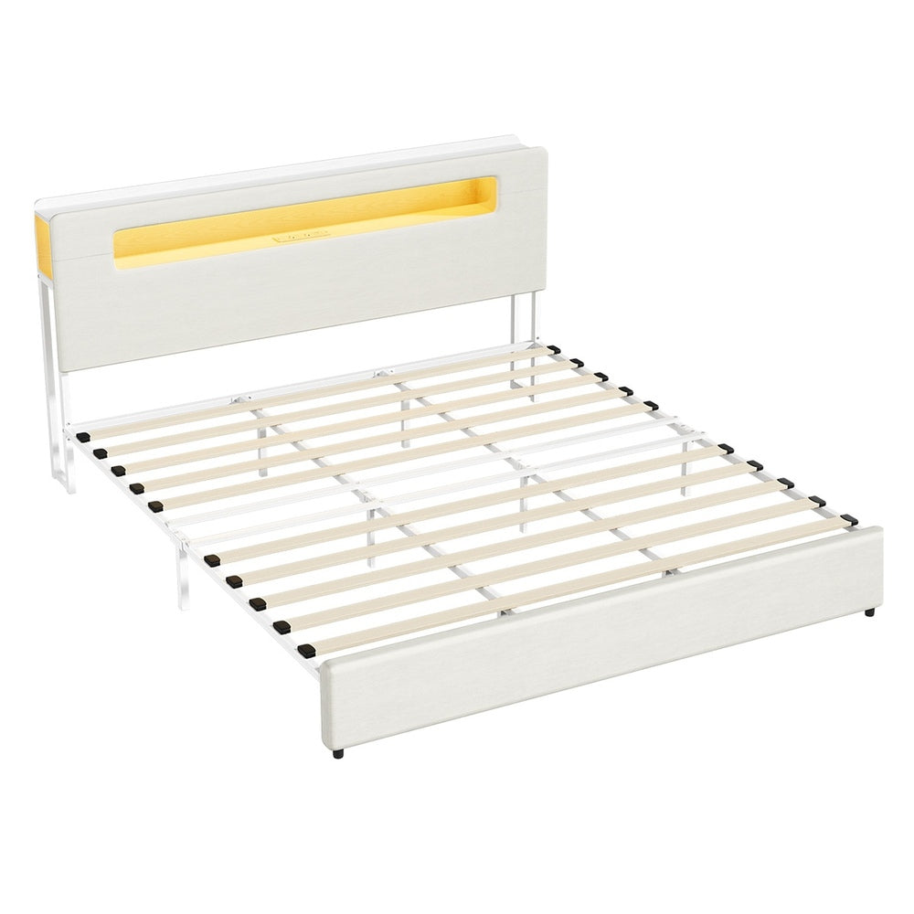Double/King/Queen Bed Frame With LED Lights USB Charging Headboard Bedroom Furniture