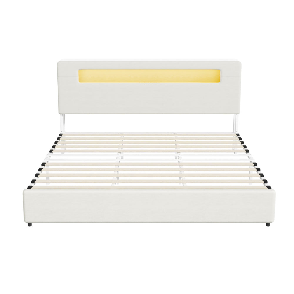 Double/King/Queen Bed Frame With LED Lights USB Charging Headboard Bedroom Furniture