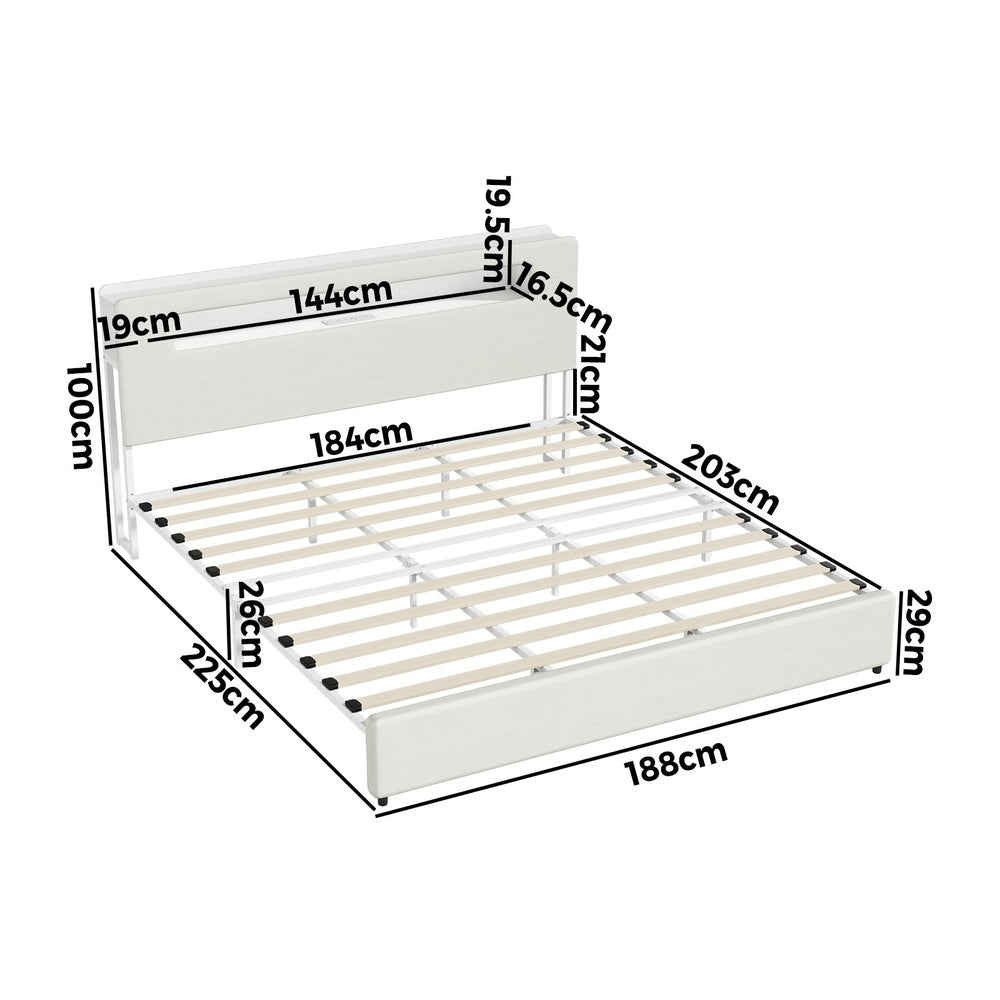 Double/King/Queen Bed Frame With LED Lights USB Charging Headboard Bedroom Furniture