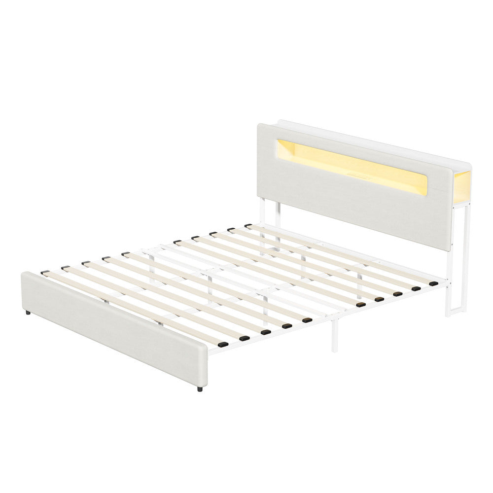 Double/King/Queen Bed Frame With LED Lights USB Charging Headboard Bedroom Furniture