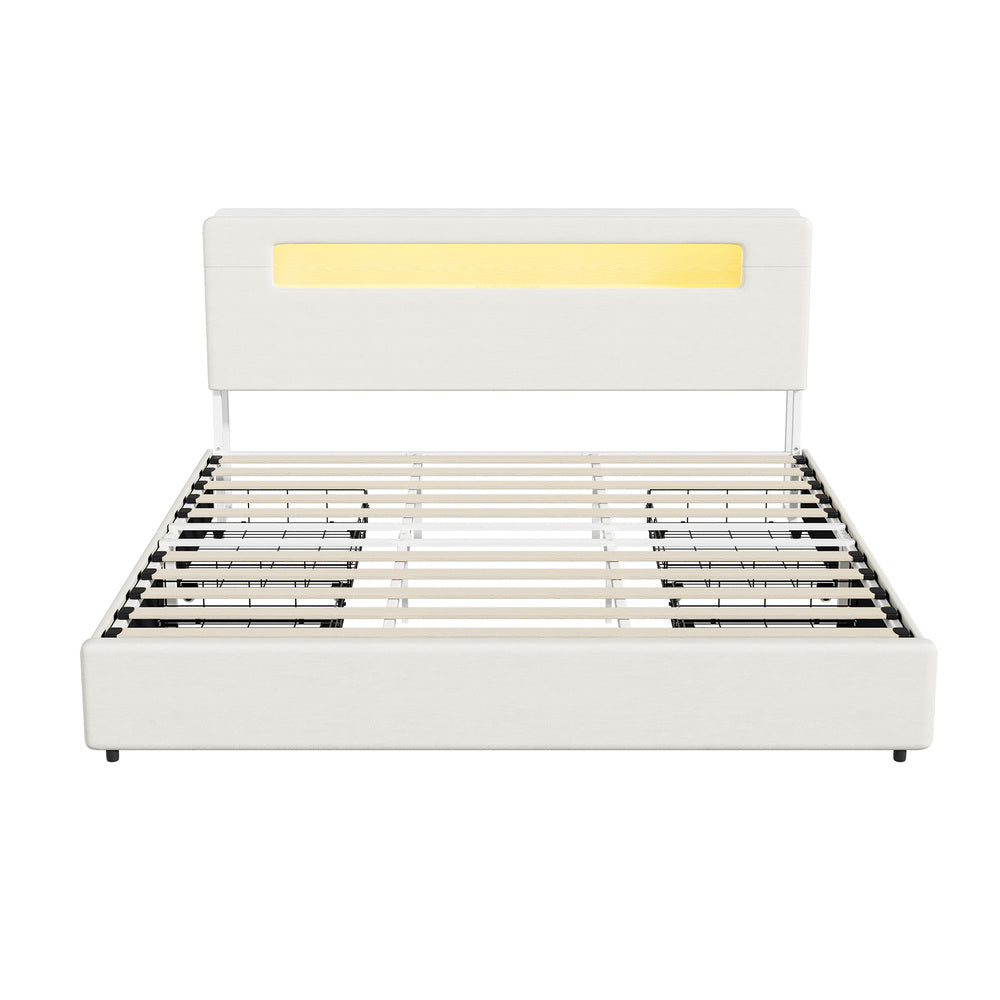 Double/Queen/King Bed Frame With 2 Drawers LED USB Charging Headboard Bedroom Furniture