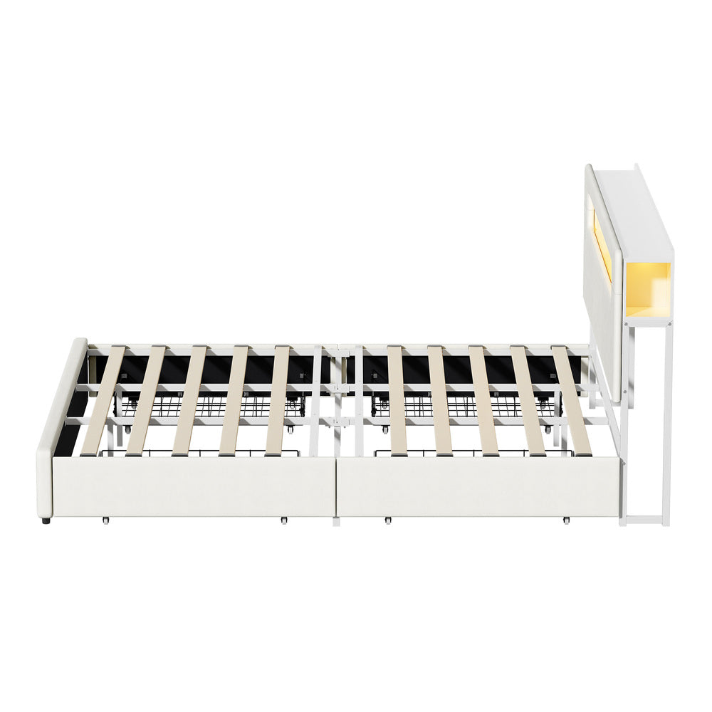 Double/Queen/King Bed Frame With 2 Drawers LED USB Charging Headboard Bedroom Furniture