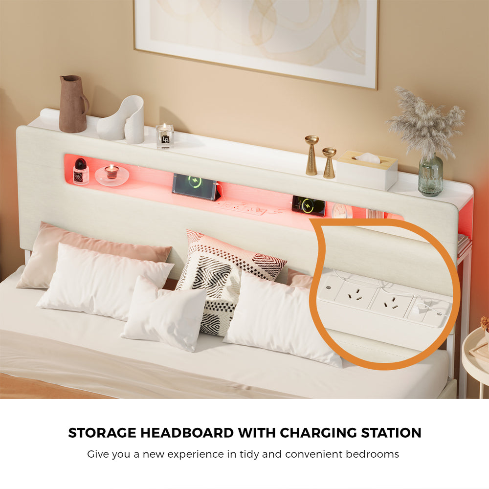 Double/Queen/King Bed Frame With 2 Drawers LED USB Charging Headboard Bedroom Furniture