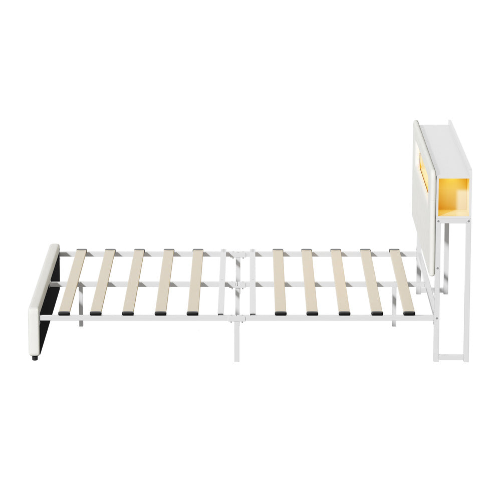 Double/King/Queen Bed Frame With LED Lights USB Charging Headboard Bedroom Furniture