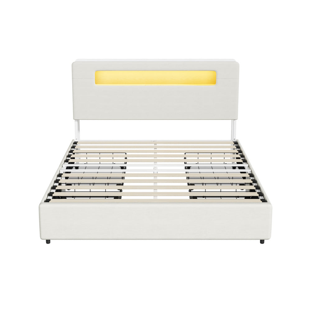 Double/Queen/King Bed Frame With 2 Drawers LED USB Charging Headboard Bedroom Furniture