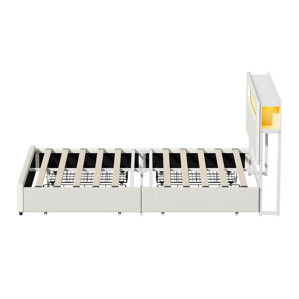 Double/Queen/King Bed Frame With 2 Drawers LED USB Charging Headboard Bedroom Furniture