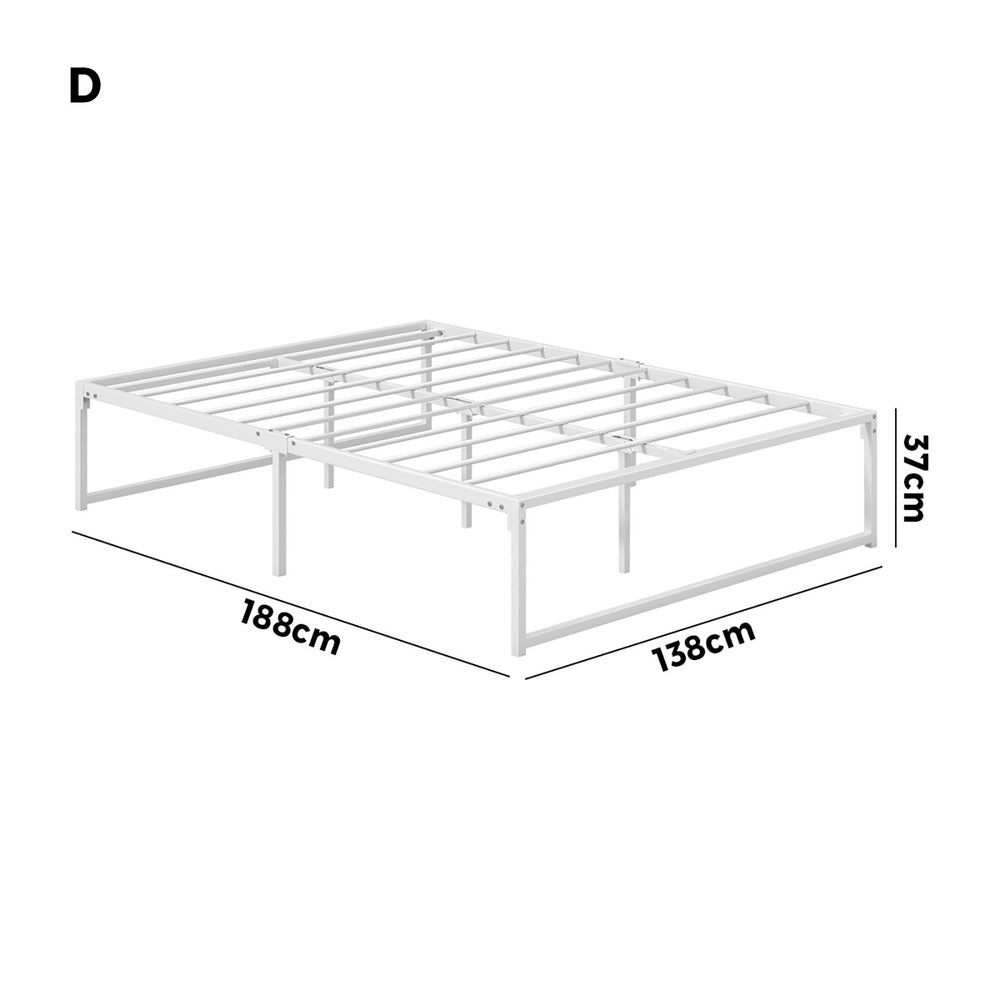 Sturdy White Metal Bed Frame Double/Queen Size Bed Base Design