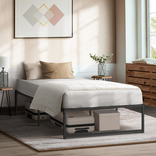 Sturdy King Single Metal Bed Frame Black Platform for