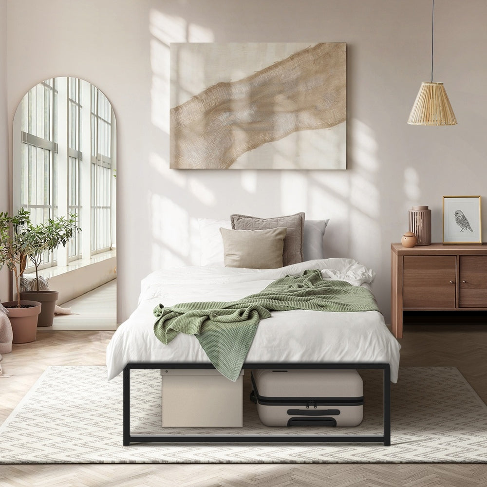 Sturdy King Single Metal Bed Frame Black Platform for Bedroom