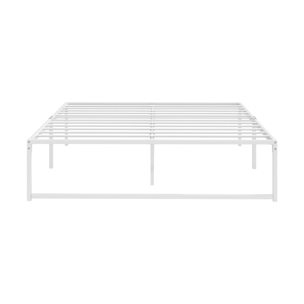 Sturdy White Metal Bed Frame Double/Queen Size Bed Base Design