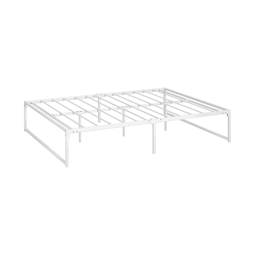 Sturdy White Metal Bed Frame Double/Queen Size Bed Base Design