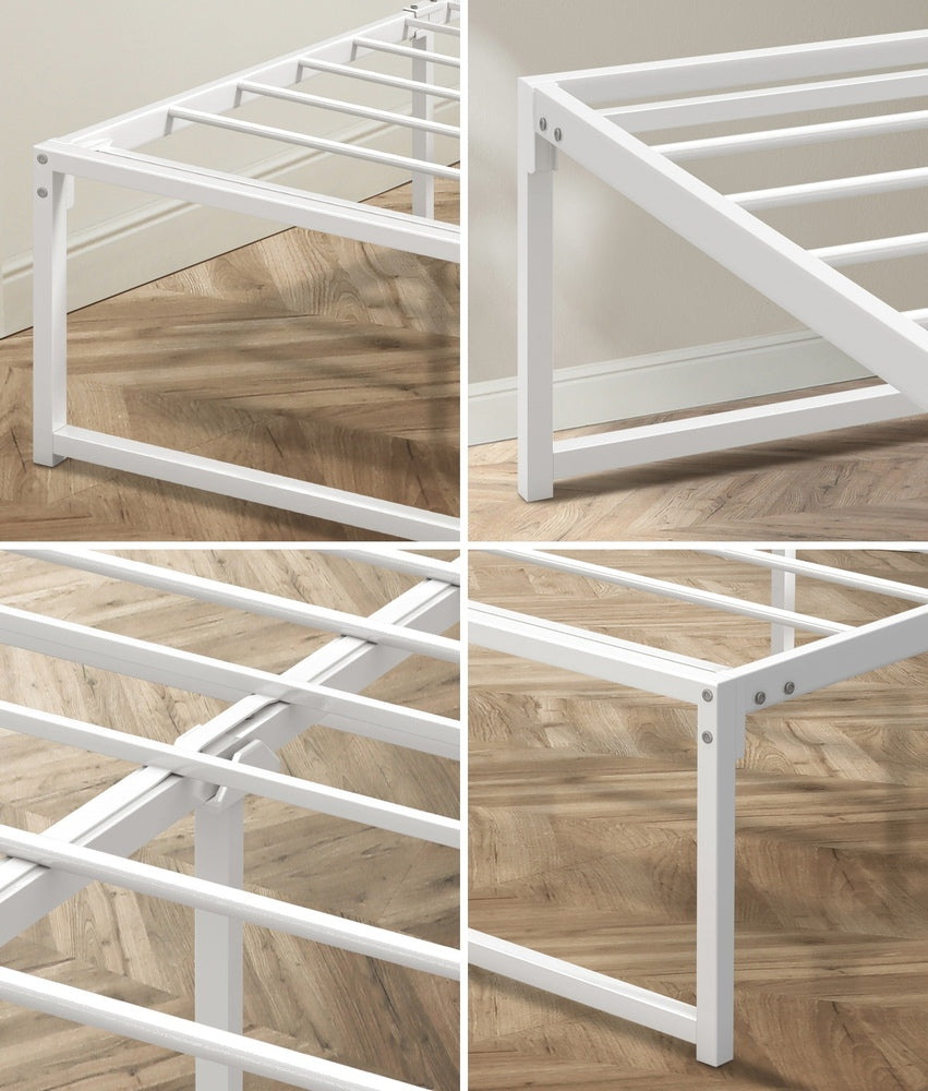 Sturdy White Metal Bed Frame Double/Queen Size Bed Base Design