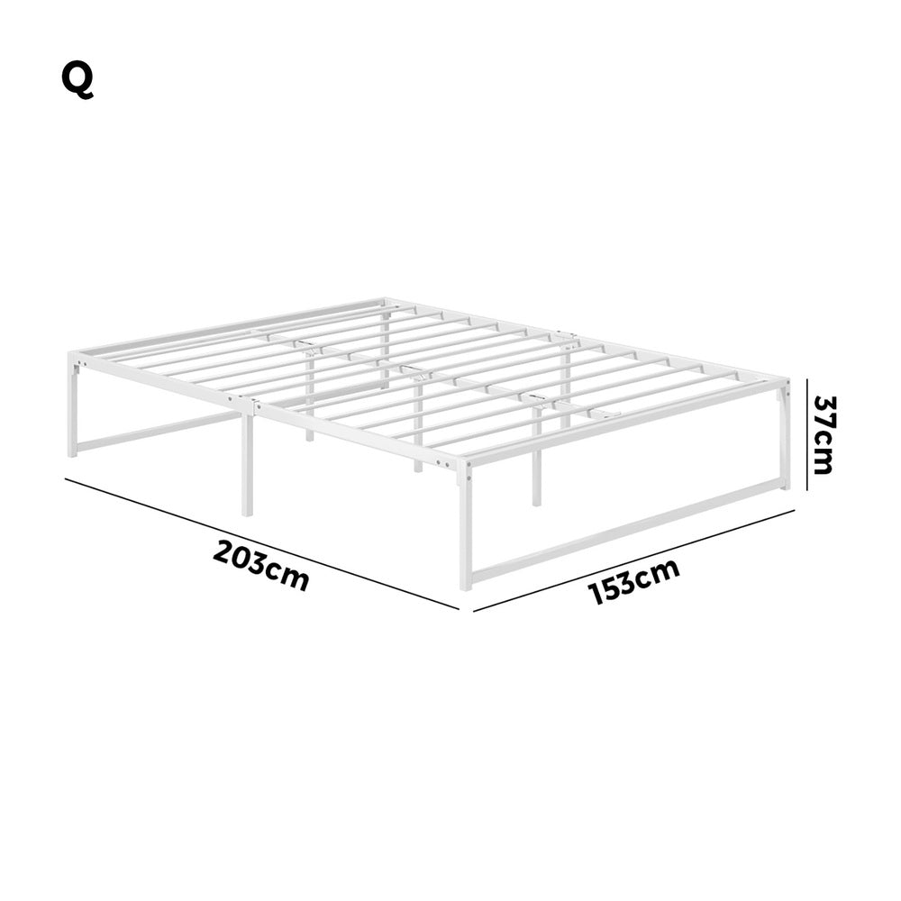 Sturdy White Metal Bed Frame Double/Queen Size Bed Base Design