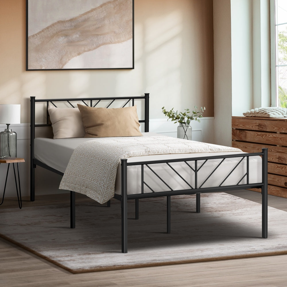 Sturdy Black Metal Bed Frame Platform