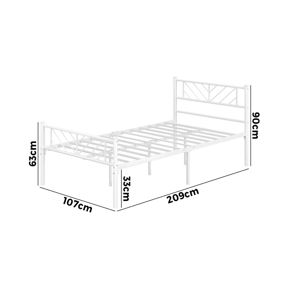 Metal Bed Frame King Single Metal Base Platform White