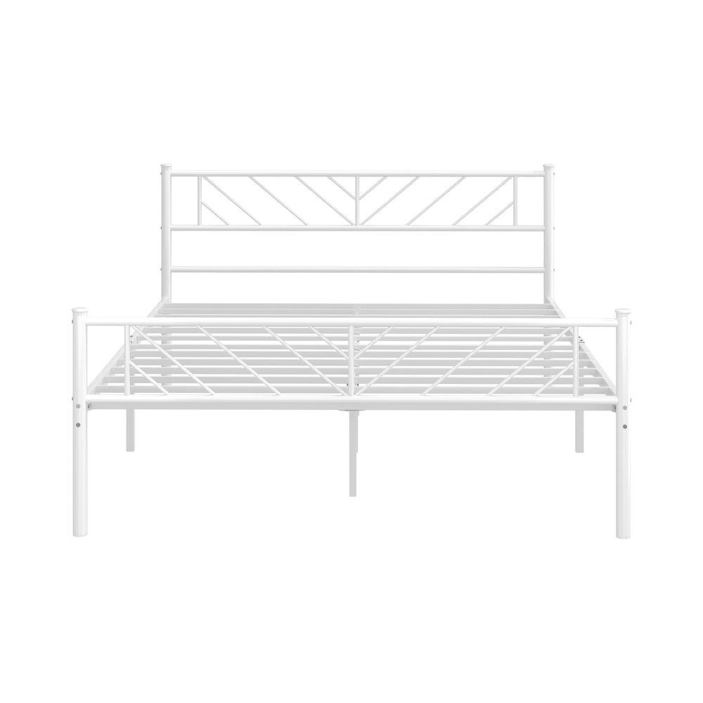 Metal Bed Frame Queen Size Metal Base Mattress Platform White