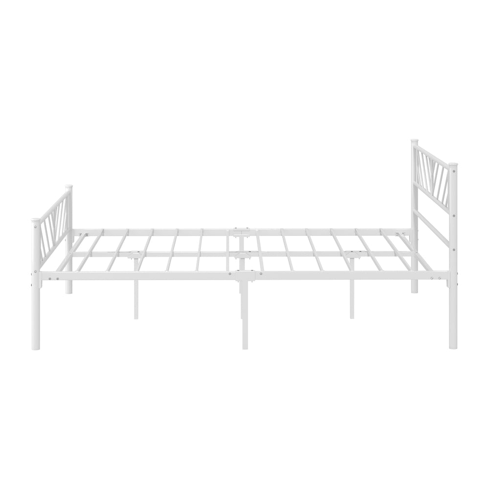 Metal Bed Frame Queen Size Metal Base Mattress Platform White