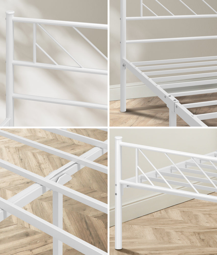 Metal Bed Frame Queen Size Metal Base Mattress Platform White
