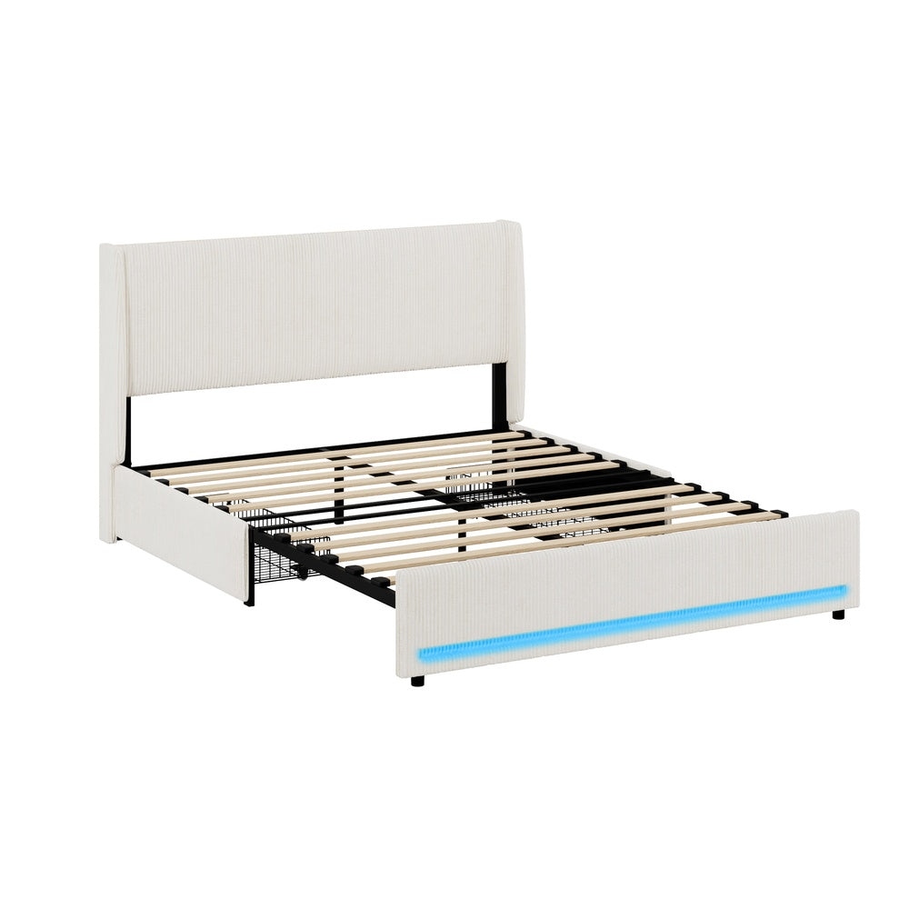 Double Bed Frame With Charging Station 202x144x102cm