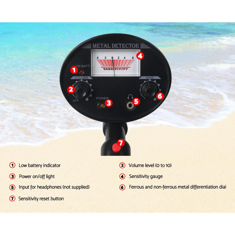 Metal Detector 180MM Deep Sensitive Water Resistant Pinpointer Treasure Hunter Black