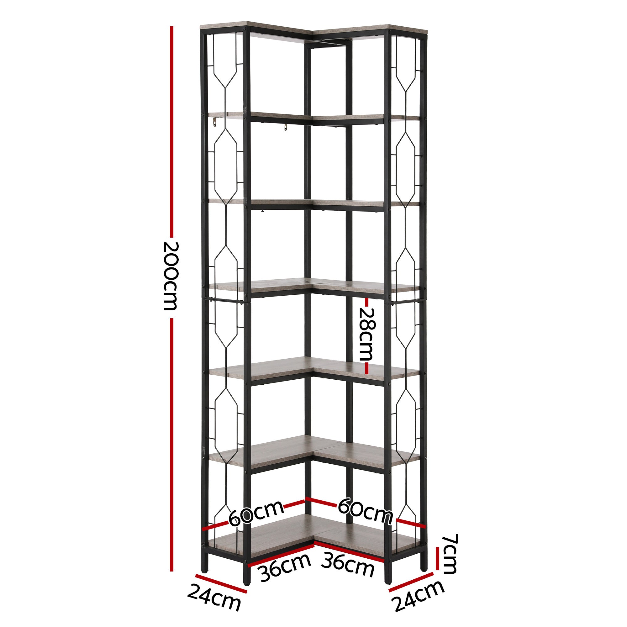 6-Tier Corner Bookshelf Oak Black Metal | Simpledeals