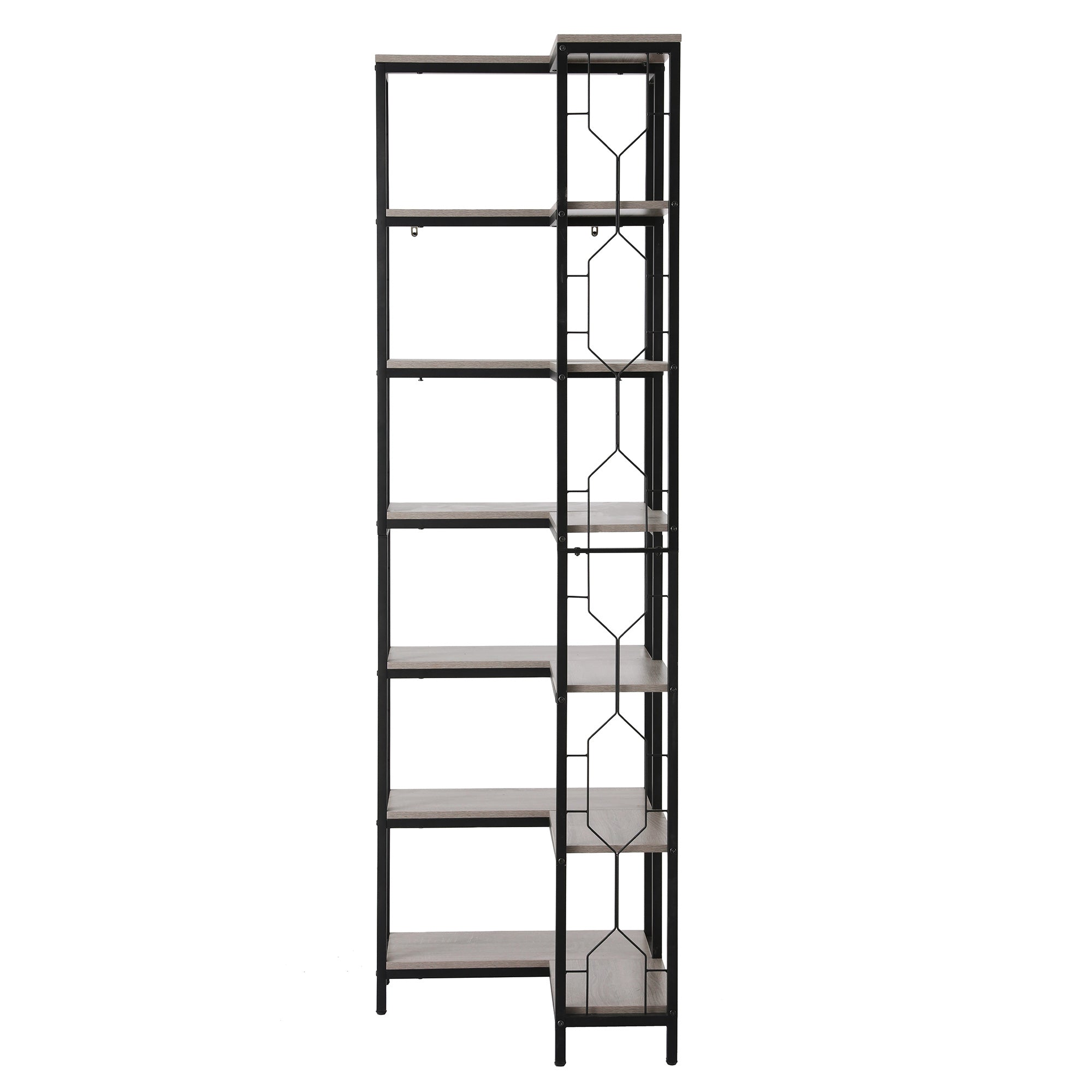 6-Tier Corner Bookshelf Oak Black Metal | Simpledeals