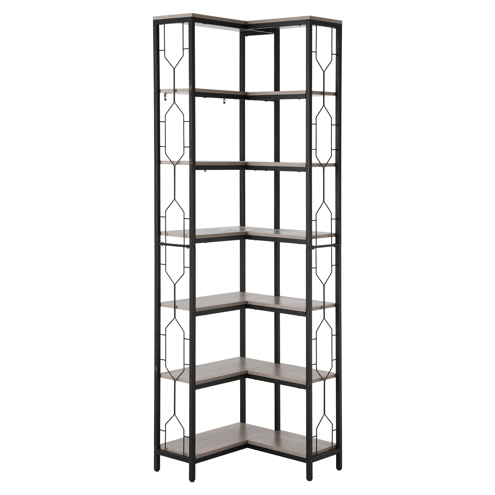 6-Tier Corner Bookshelf Oak Black Metal | Simpledeals