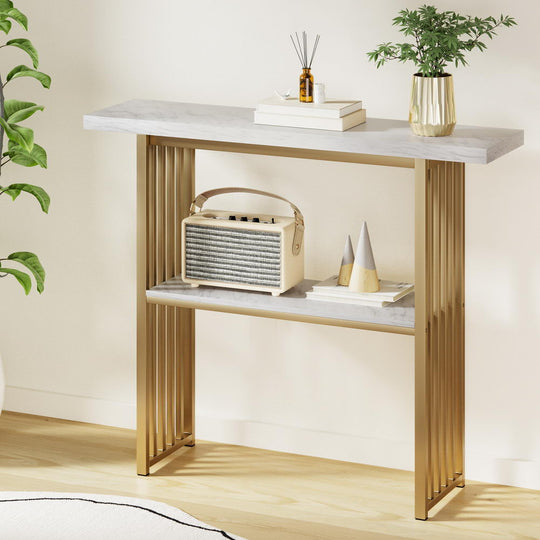 Modern White and Gold Marble Console Table Hallway Entryway Storage