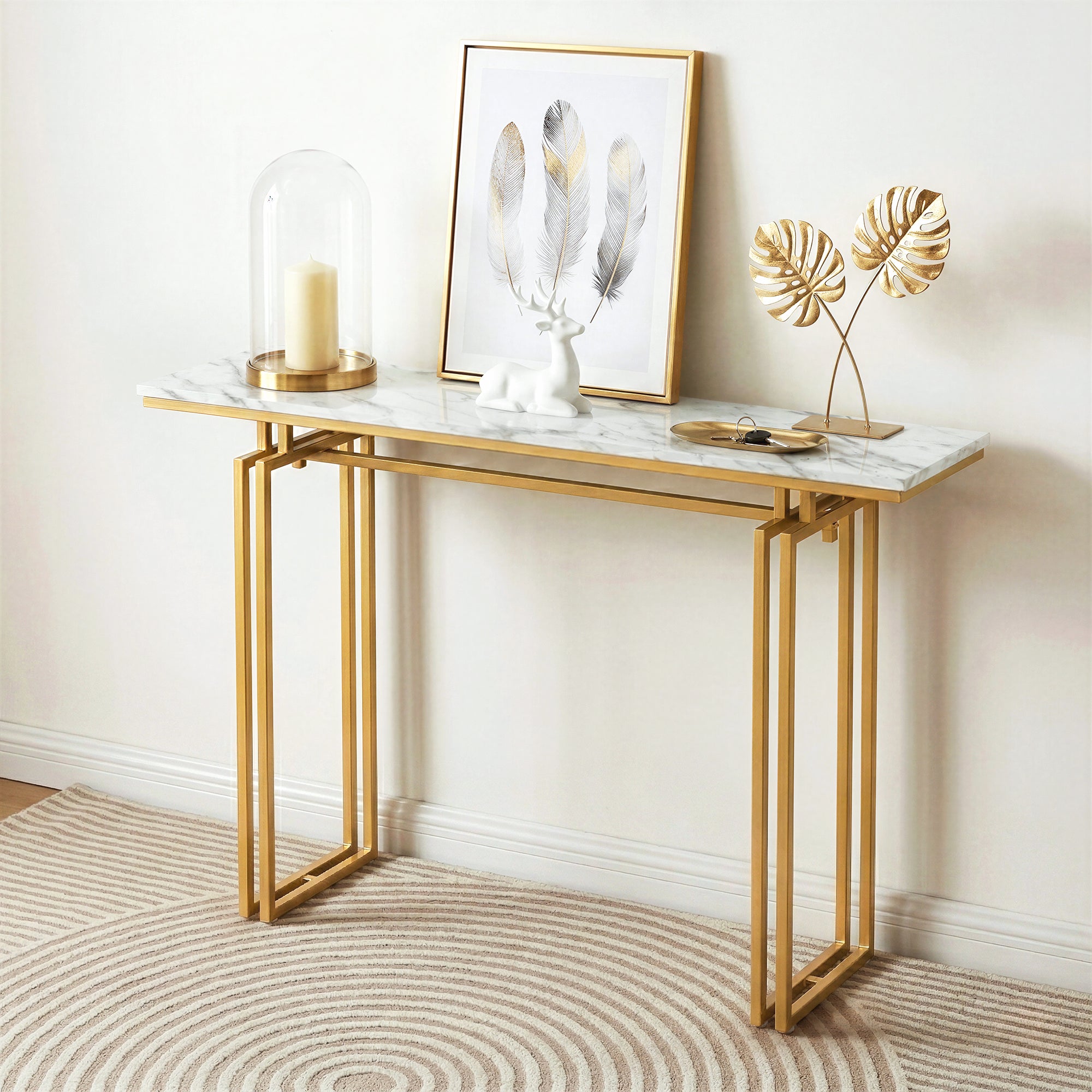 Marble Console Table 110cm White Gold | Simpledeals