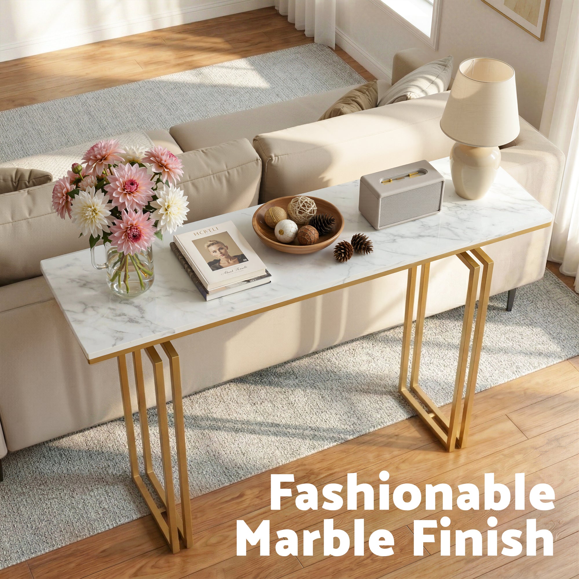 Marble Console Table 110cm White Gold | Simpledeals