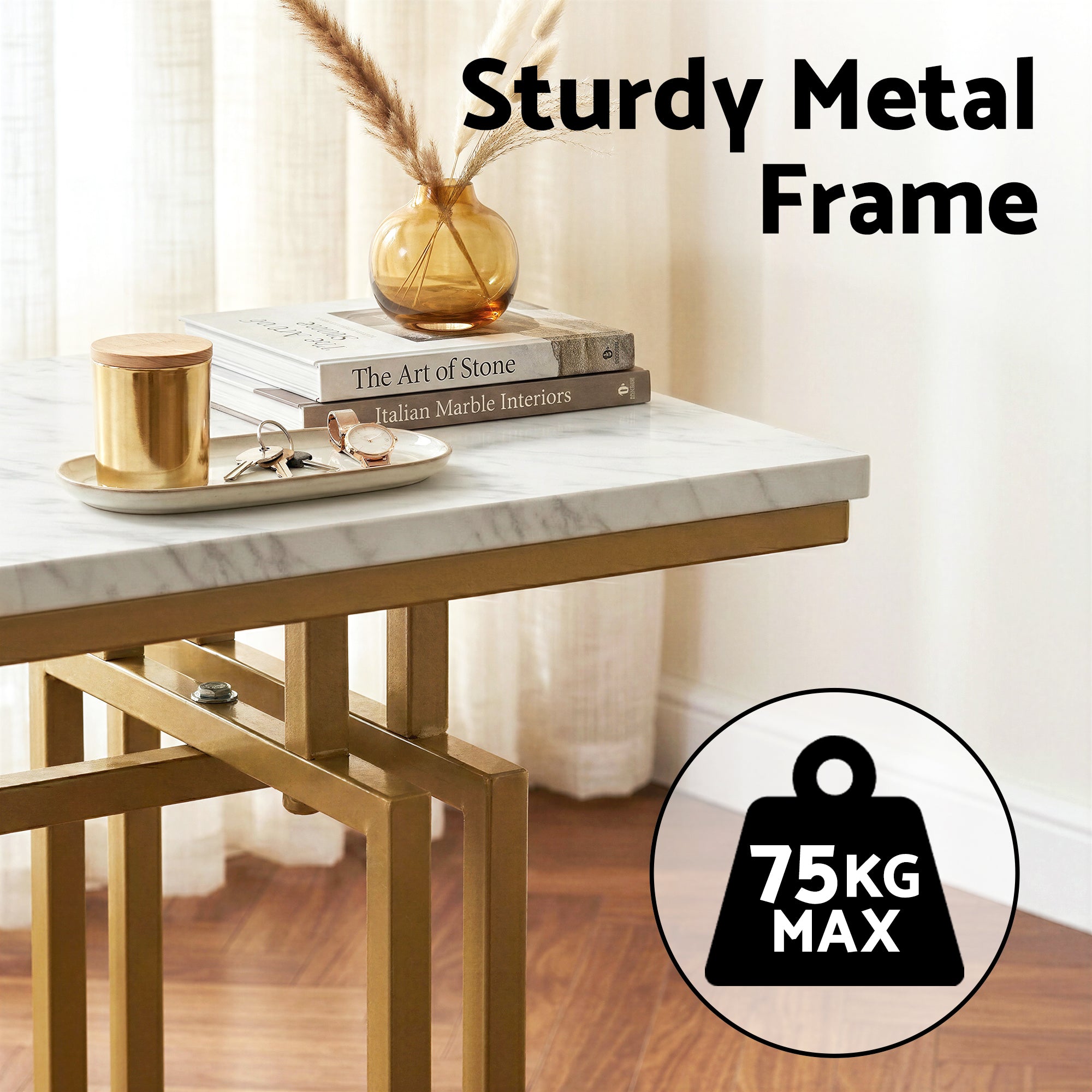 Marble Console Table 110cm White Gold | Simpledeals