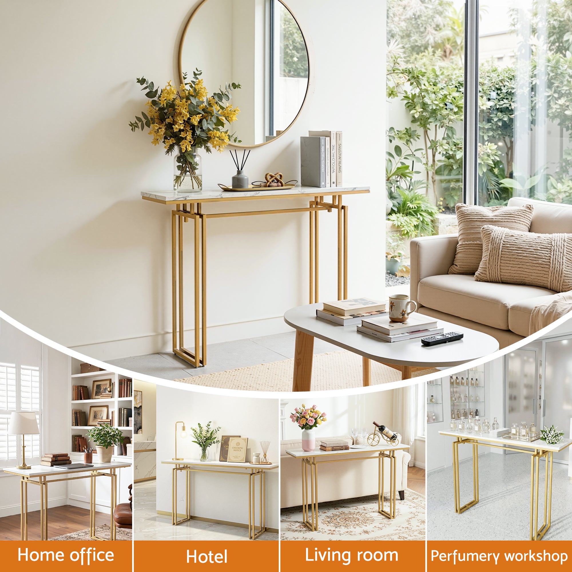 Marble Console Table 110cm White Gold | Simpledeals